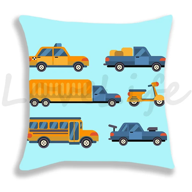 Fire truck/Car /Excavator/Ambulance Print Pillow Cover Sofa/Bedroom Cushion Cover 45*45cm Pillow Case Home Decor Pillowcase Boys