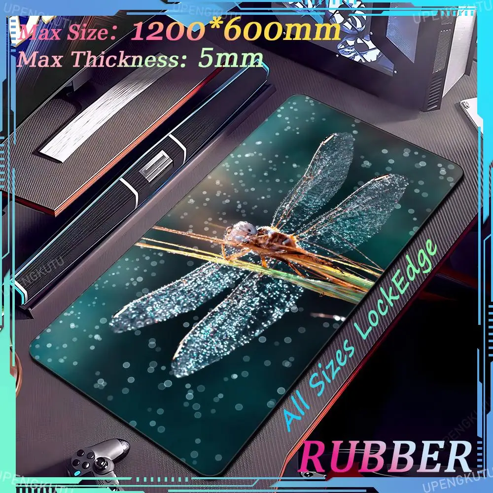 

XXL Anti slip Rubber Base 120x60 Office Desktop Game Pad Laptop Keyboard Accessories Fantasy Green Dragonfly Extended MousePad