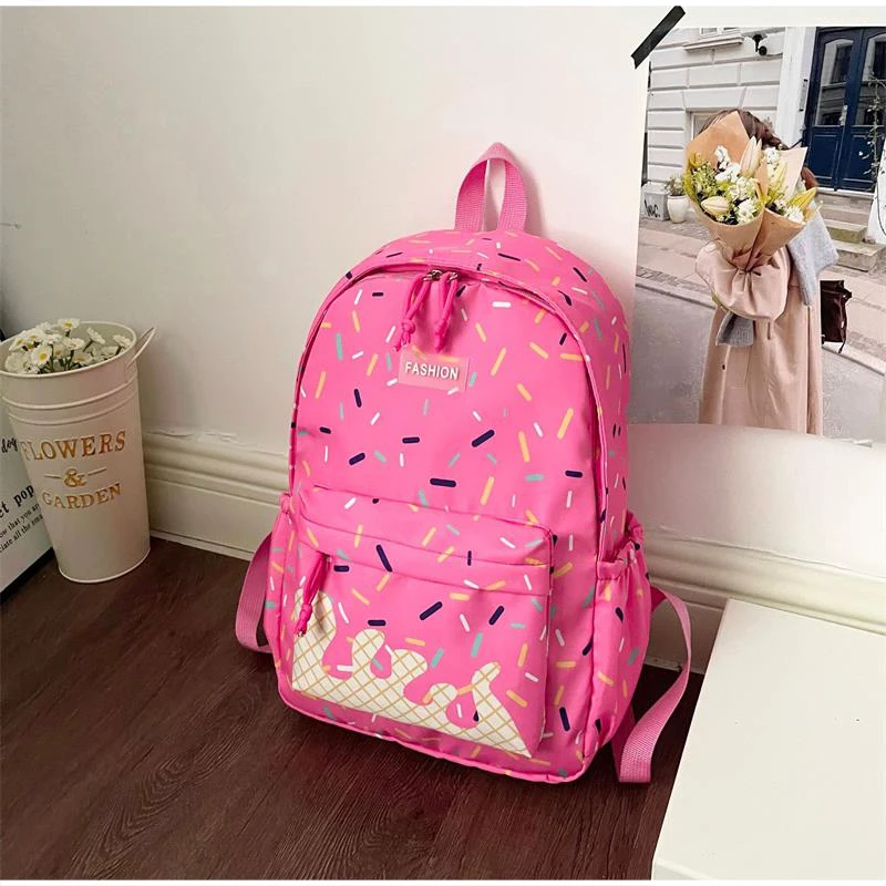 Korean Cute Oxford Cloth Backpack,stylish Ice Cream Print Schoolbag,large-capacity Student Backpack,lightweight Travel Backpack