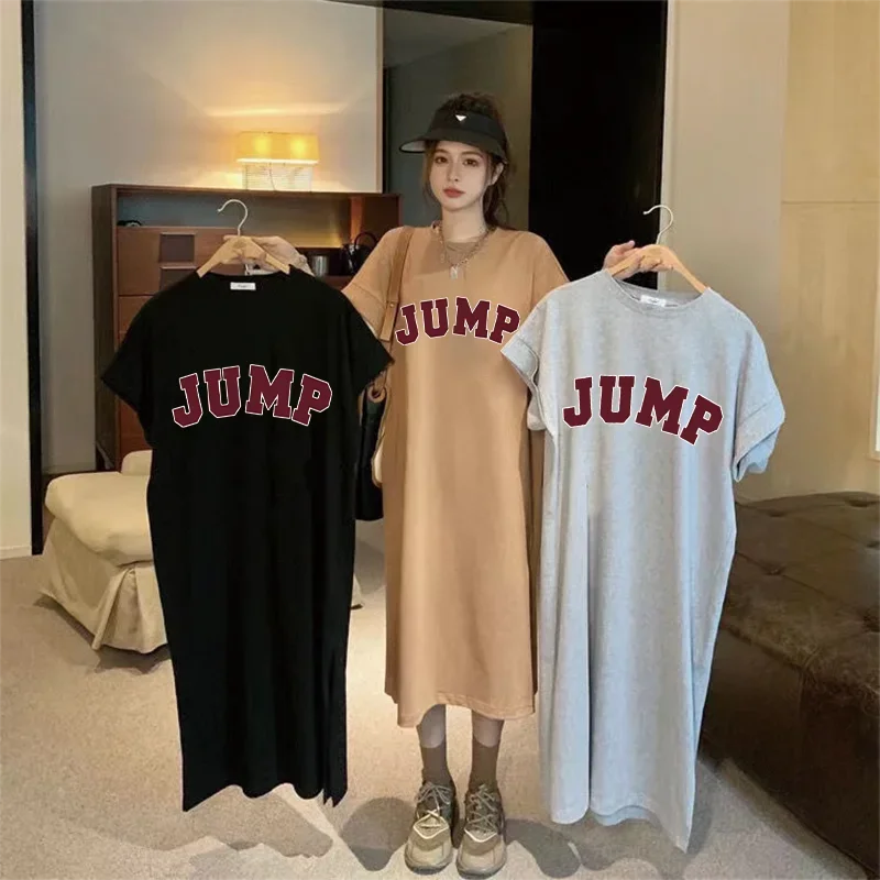 

Summer Fashion Letter Print Korean Style Women's Large Size Fashion Loose Casual Round Neck Dress