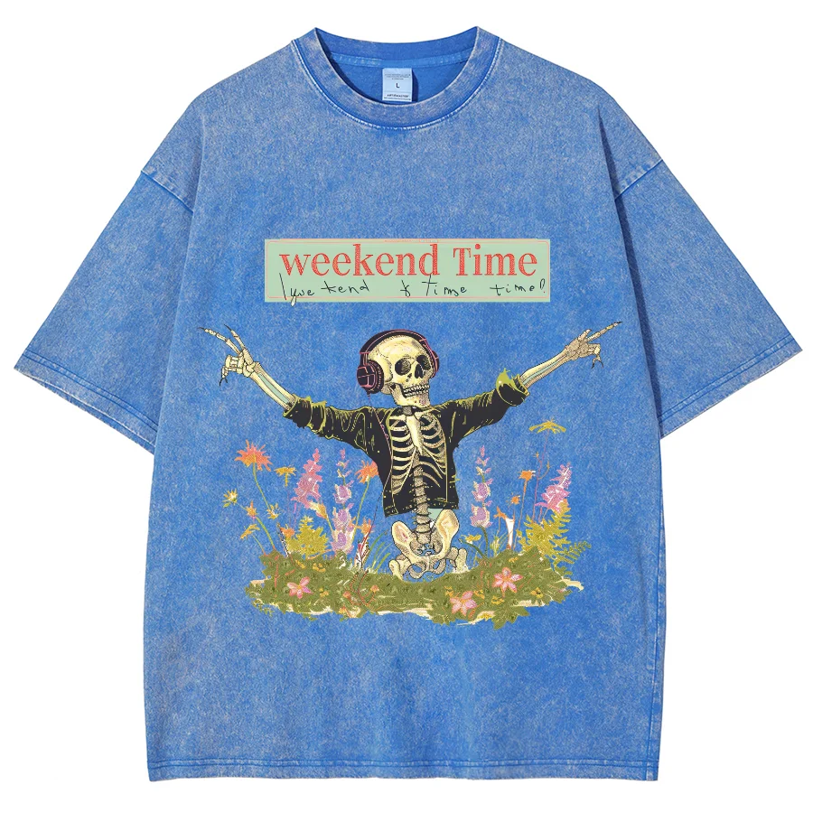 Summer Women's Oversize T-Shirt Pink Y2K Skull Print Crew Neck Loose Short Sleeve Unisex Wash Casual Simple Funny Top Men