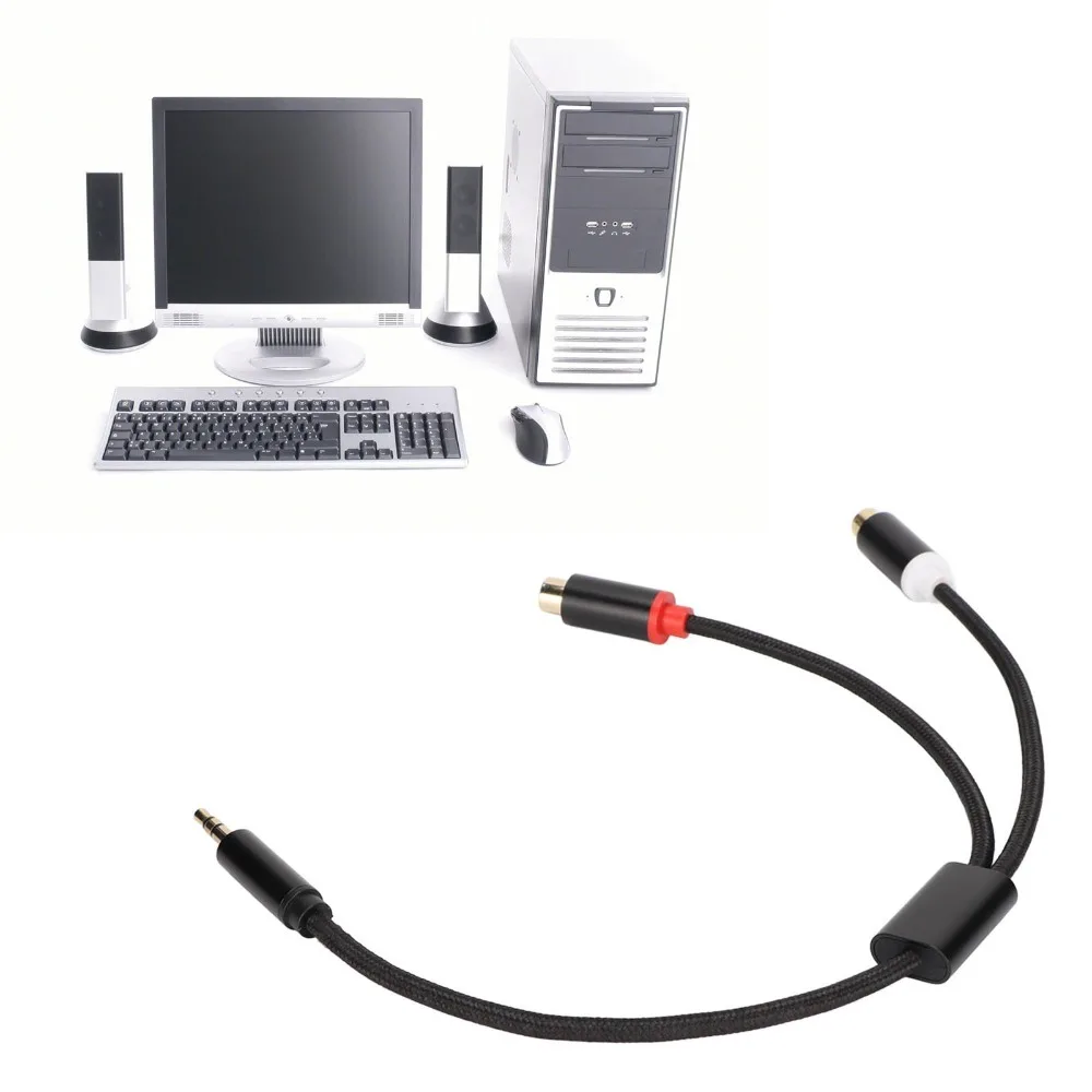 Flexible Gold Plated Plug 3.5mm Male to 2RCA Female Cable 2 Way Transmission Y Adapter Cable Stereo Sound Cable for Speaker
