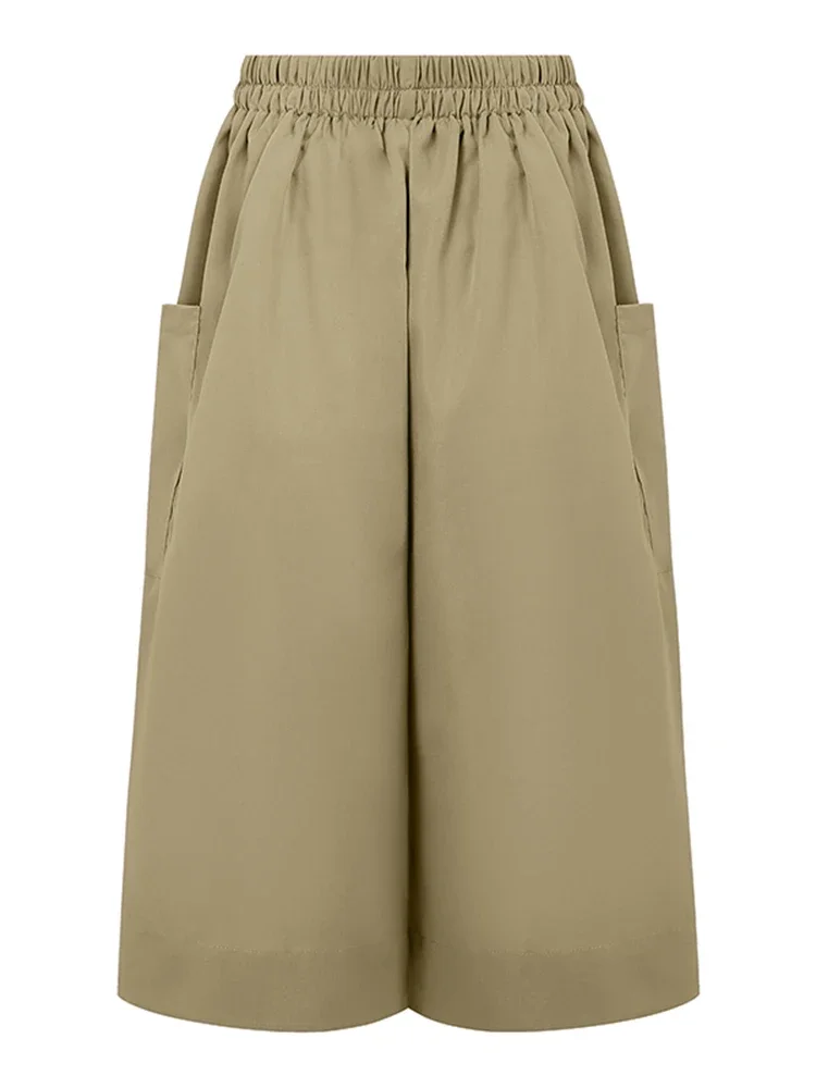 ZANZEA الصيف بنطال ذو قصة أرجل واسعة النساء 2025 السببية مطوي العجل طول السراويل جيوب فضفاضة الصلبة موضة مرونة الخصر بنطلونات #5