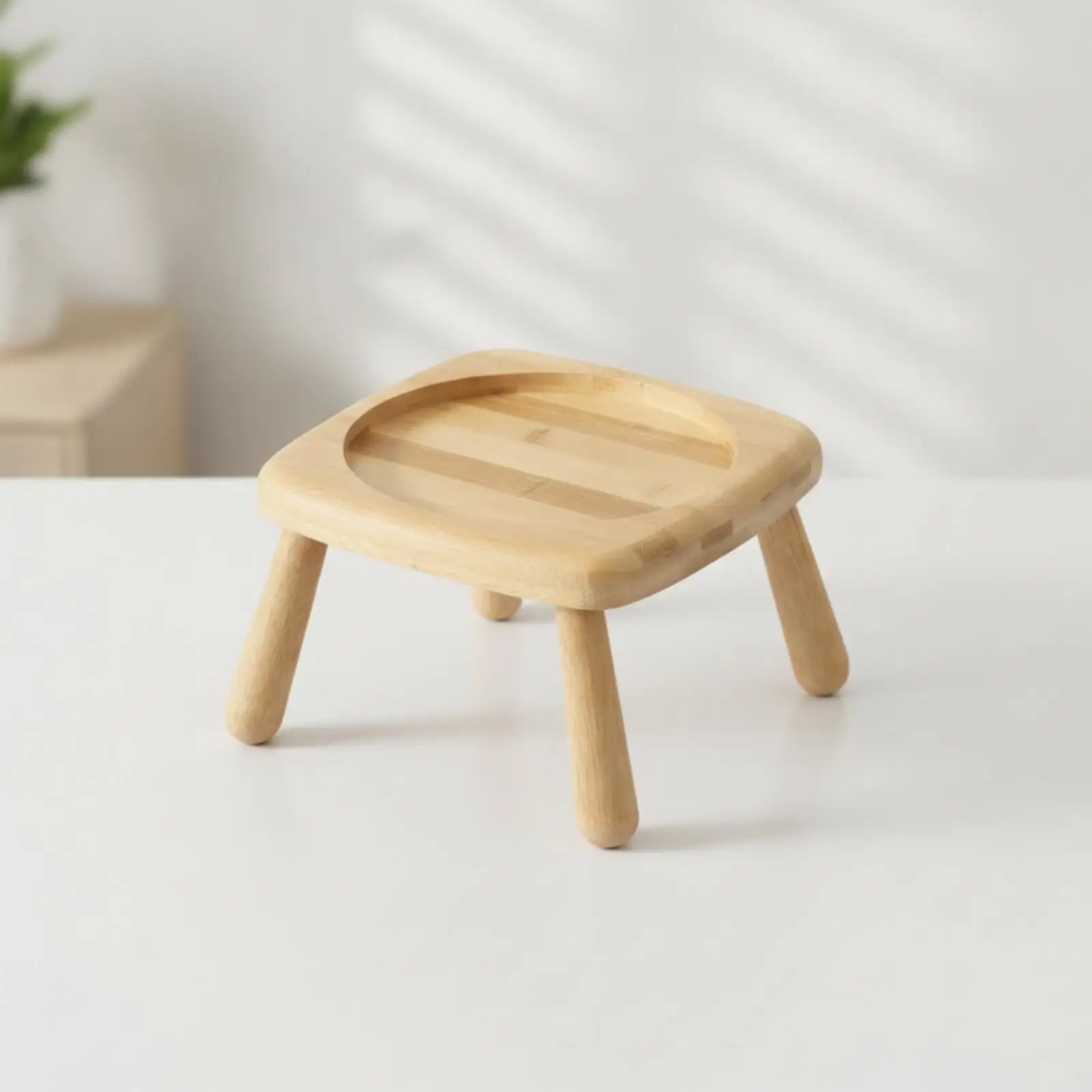 Raised Wooden Pet Bowl Holder for Cats and Small Dogs with Rounded Base and Smooth Edges for Daily Use