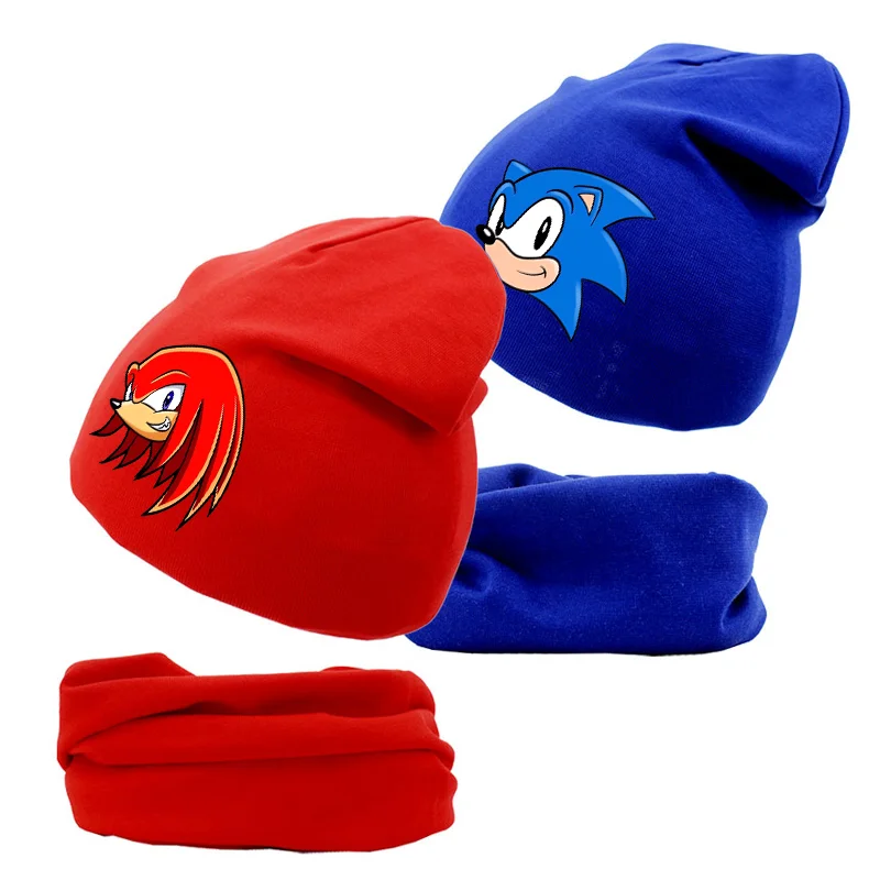 New 2pcs Sonics Baby Knitted Hats Scarf Autumn Winter Hat Set Boys Girls Fashion Hats Newborn Soft Cute Cartoon Headwear Gift