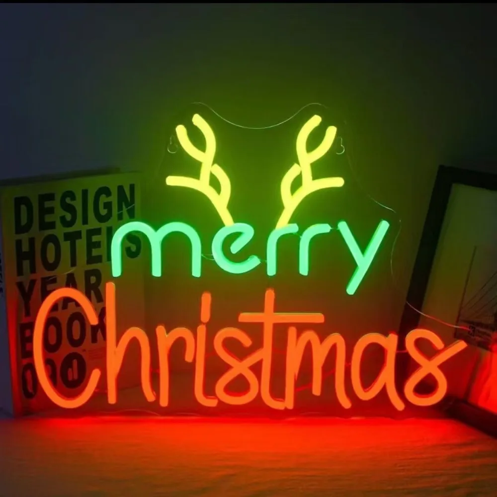多色クリスマスネオンサイン、鮮やかなledライト、usb電源、クリスマスledネオンライト、プラグアンドプレイ、写真撮影用小道具、壁掛け装飾サイン