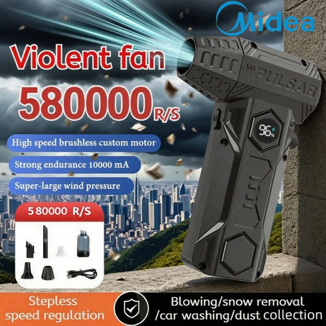 Ventilador de ar poderoso turbo jet ventilador 580000r/s espanador de ar comprimido consumo de eletricidade display bateria aspirador de pó