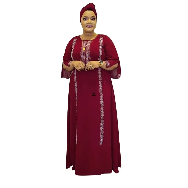 

Elegant Spring Autumn African Plus Size Long Dress African 3/4 Sleeve Polyester Solid Color Long Dress Dashiki African Clothes