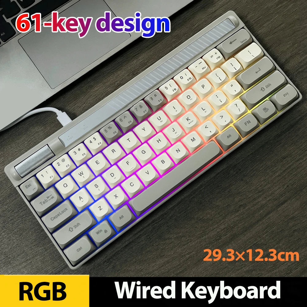 

61-клавишная проводная USB-клавиатура, игровая механическая клавиатура, RGB, цветная подсветка, ось с мультимедийной поворотной кнопкой, компьютерные клавиатуры