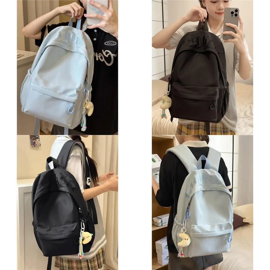 

【Новый стиль】Черный школьный рюкзак для девочек младших классов, простой, стильный, модный, спортивный рюкзак для студенток.