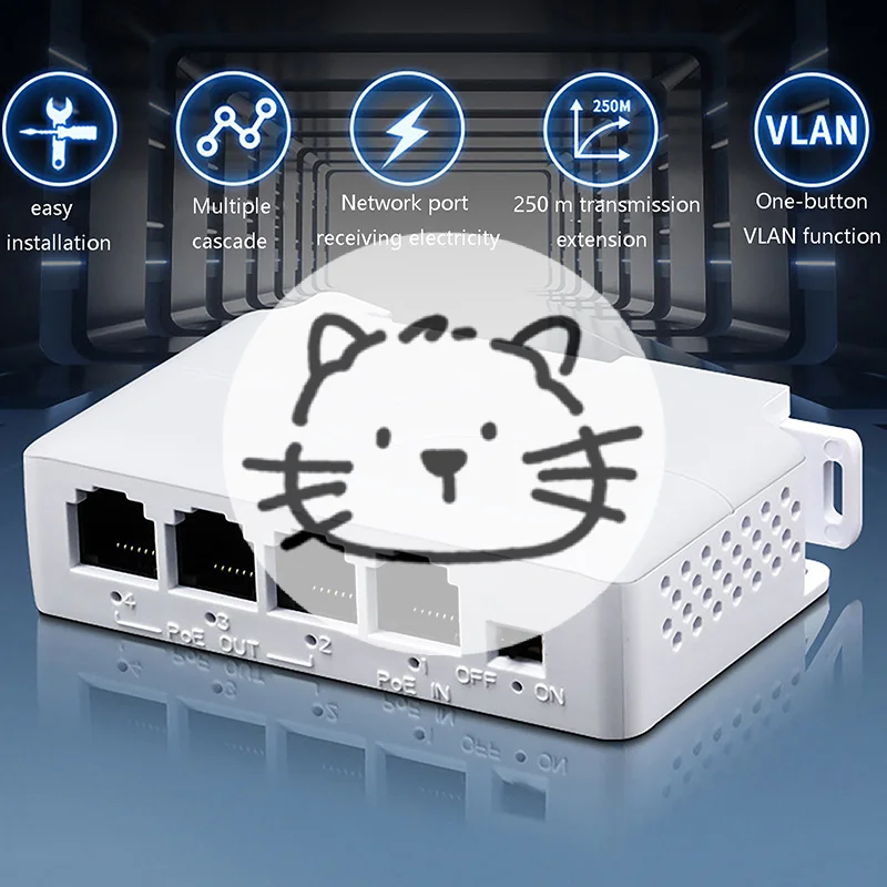 

Новый 4-портовый PoE-удлинитель, водонепроницаемый PoE-ретранслятор для передачи данных по IP-порту, для PoE-коммутаторов, NVR и IP-камер