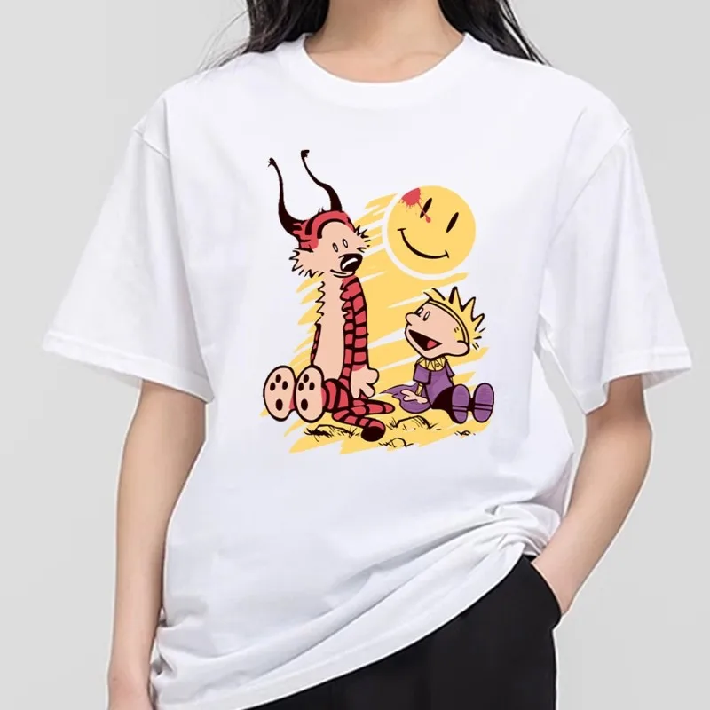 C-Calvin and H-Hobbes T Shirt Men Couple Combination Clothes Short Sleeve Collar Fashion T-shirt Women Cotton