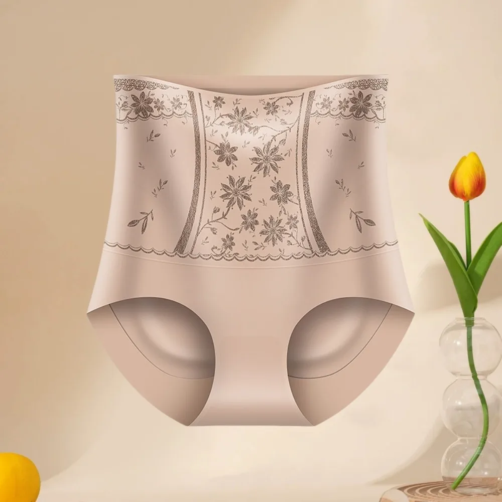 

High Waist Postpartum Body Shaper Shapewear Girdle Panties Slimming Shapers Mulberry Silk Crotch Seamless Floral Briefs
