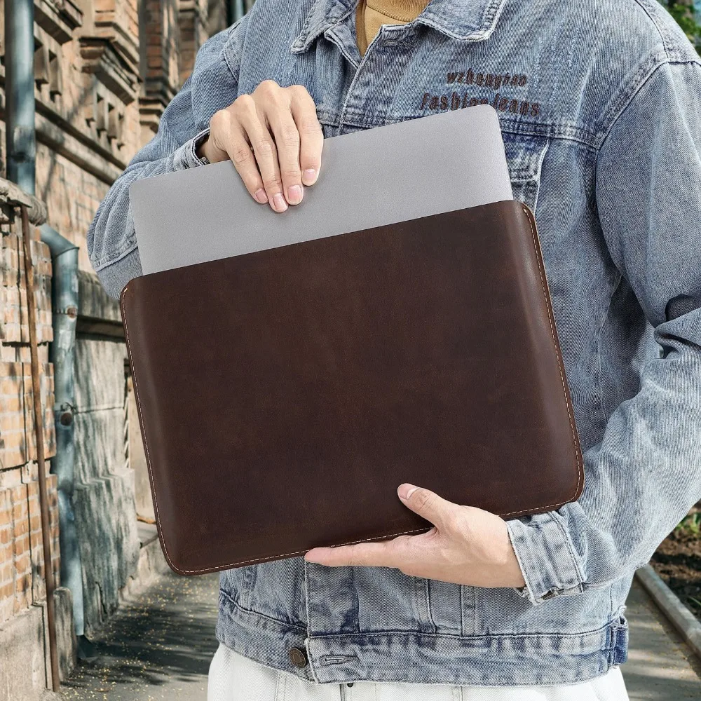 

Подходит для Pad Сумка для ноутбука Сумка-вкладыш Горизонтальная и вертикальная 14-дюймовая защитная кожа первого слоя из воловьей кожи с плоским слоем для хранения