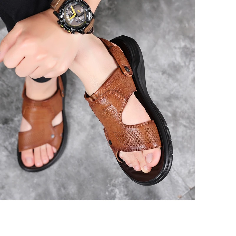 Genuine Leather Men Sandals Summer Classic Men Shoes Slipper Outdoor Sneakers Men Walking Footwear sandalias hombre pantuflas