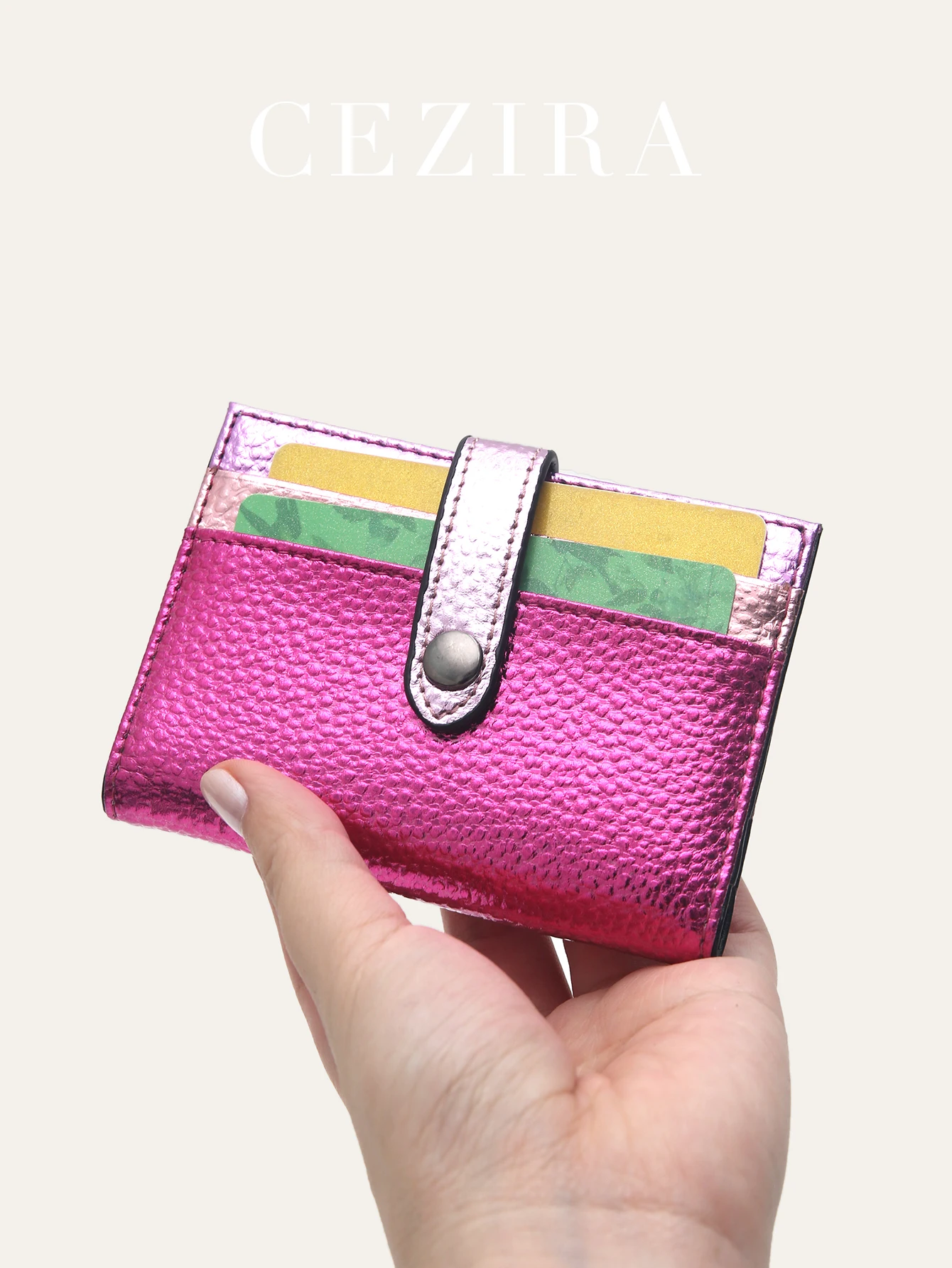 أزياء معدنية كتلة اللون بو الجلود حامل بطاقة الائتمان المرأة الملونة Bifold محفظة قصيرة فتحات بطاقة متعددة المحفظة المحمولة