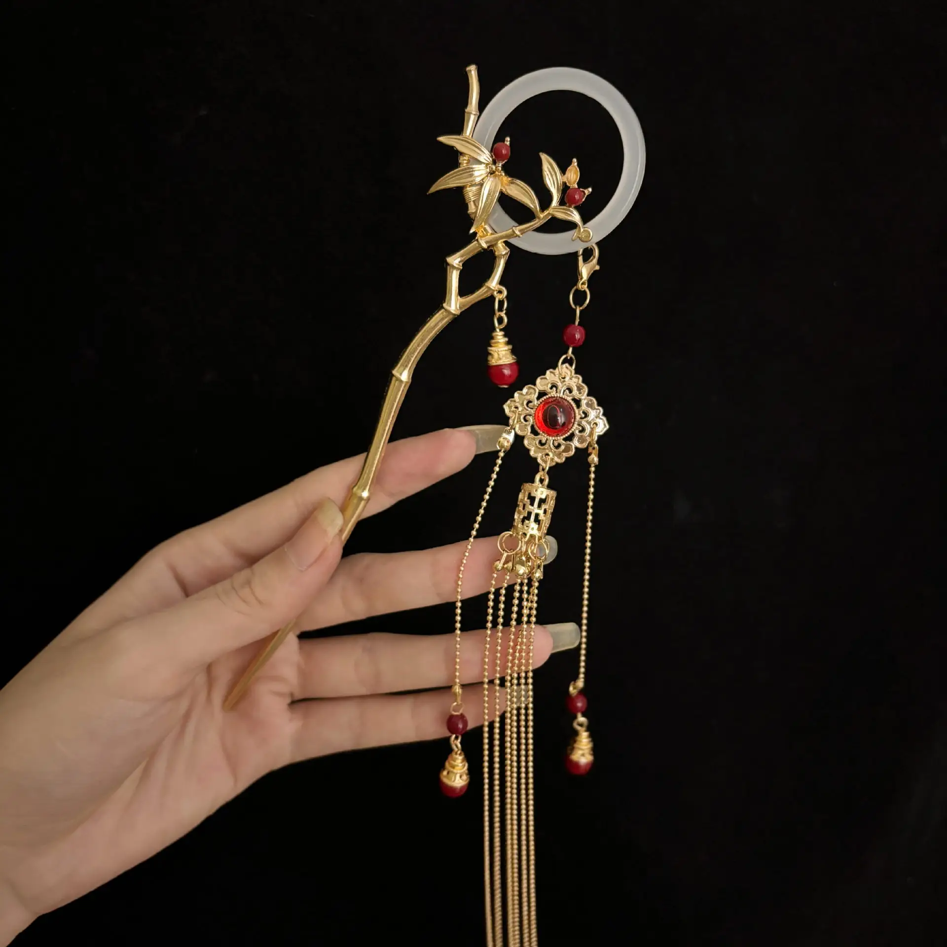 Chinese Style Hair Stick Bamboo Tassel Hairpin - Hanfu Hair Accessories for Women, Step Shake Hair Pin Christmas Gift - view 4