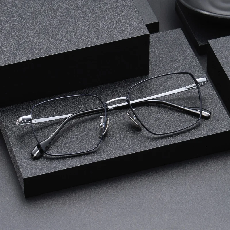 

JAEVAR New Men's Large Face Titanium Frame Retro Anti Blue Light Glasses Frame Men's Fashionable Square Flat Light Glasses 81012