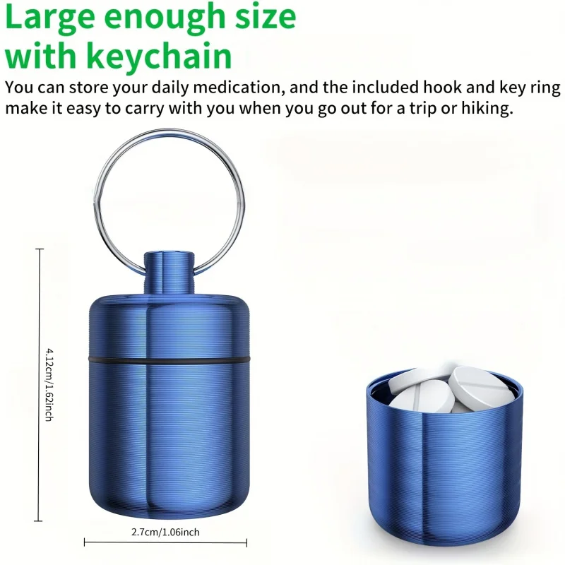 Mini Keychain Pill Box, Aluminum Alloy Medicine Box with Sturdy Safety Lock, Portable Waterproof Travel Pill Container