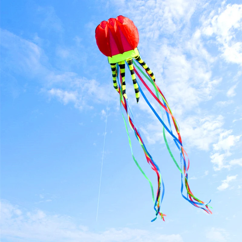 

free shipping 8m jellyfish kites flying octopus kite reel kevlar paragliding outdoor play games linha de pipa stunt kites fun