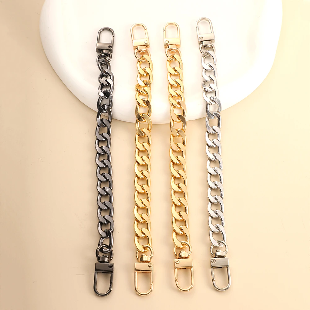 20cm Bag Chain Mini Purse Chain DIY Metal Flat Chain For Bag Purse Strap Extender Handbag Accessory Decor With Metal Buckle