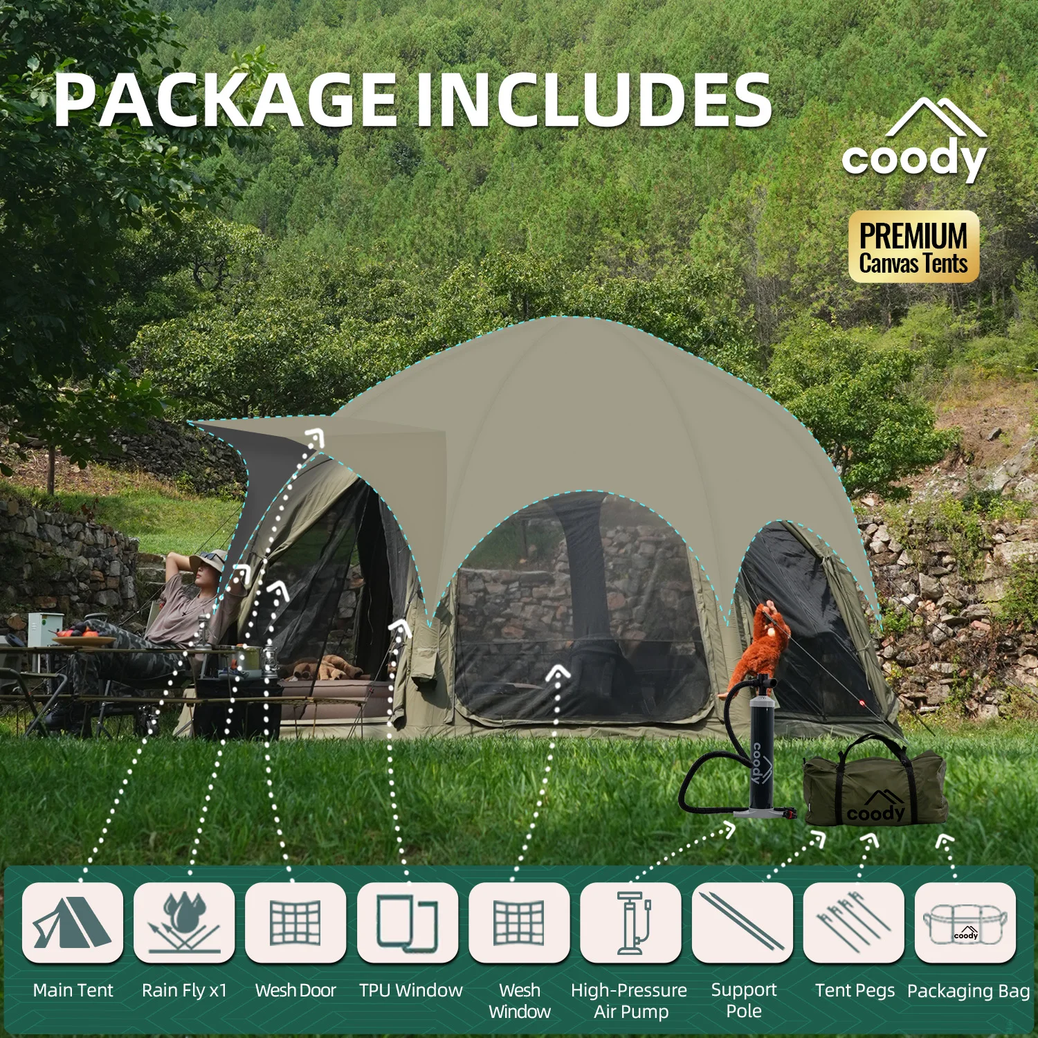 Outdoor Camping Venues - Dome Air Tent-Army Green Dome Tent