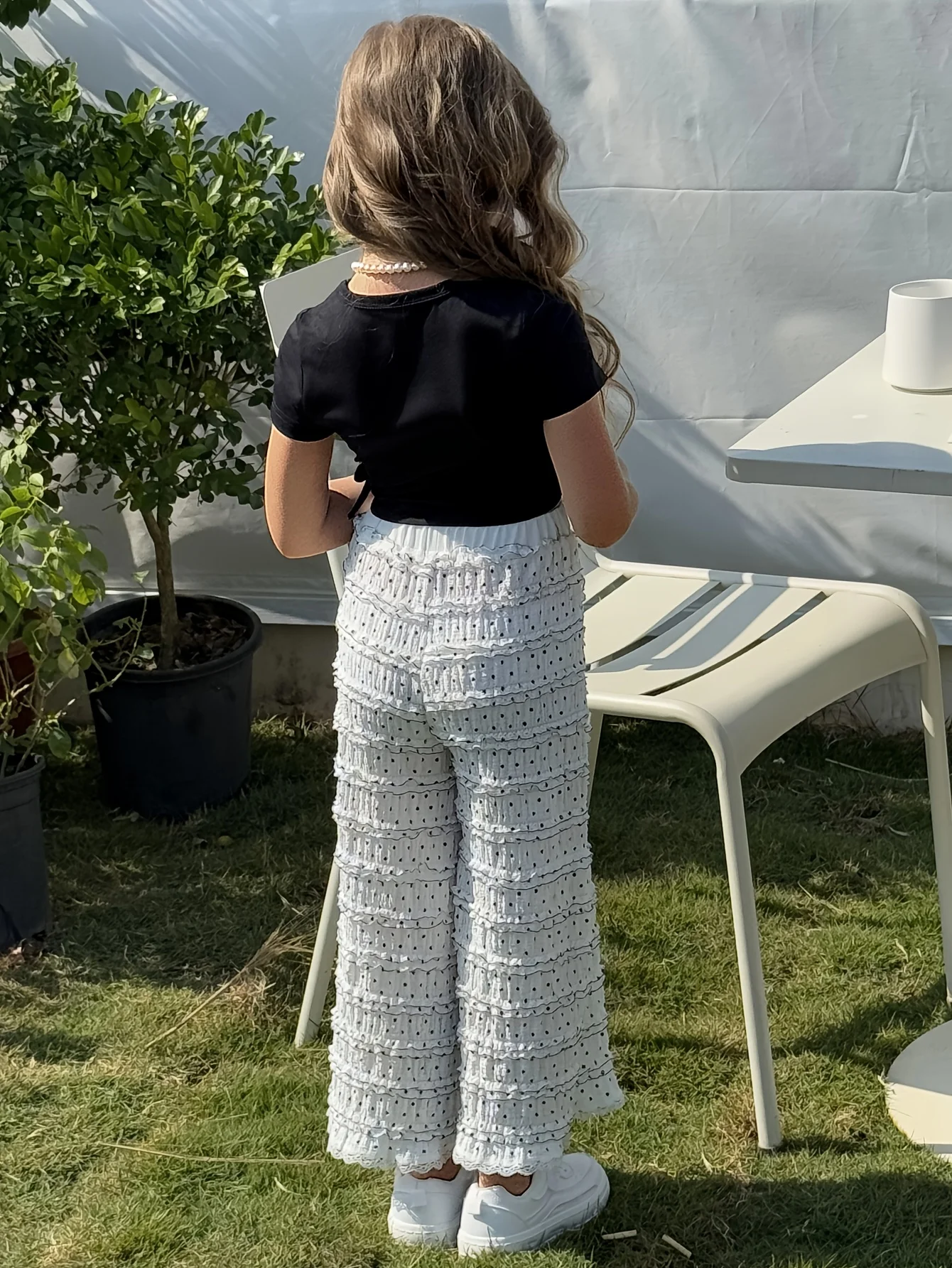 Girls' two-piece summer fashion bow embroidered short sleeved shirt paired with casual polka dot pleated pants