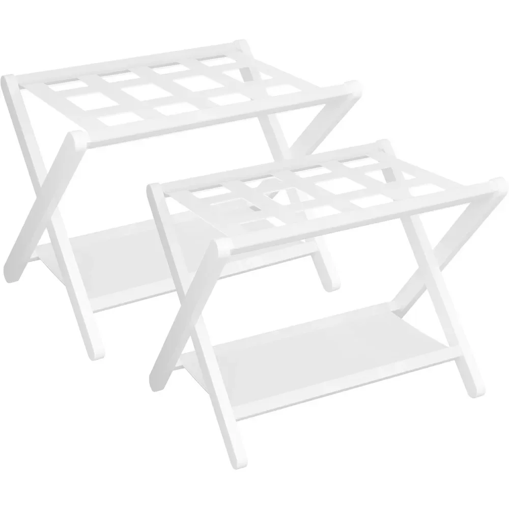 

Pack of 2, Folding Suitcase Stand w/Storage Shelf, Heavy-Duty Luggage Holder for Guest Room Bedroom Hotel, Holds up to 141 lb