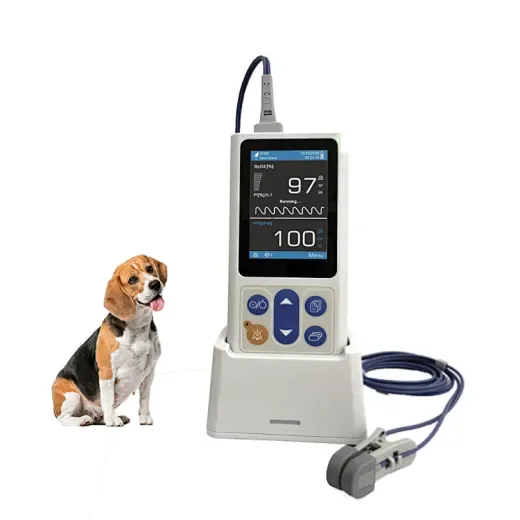 APM60V Handheld Veterinary Pulse Oximeter For Animal SpO2 Pulse Rate 3.5 Inch Large Size Color Touch Screen Charger Base