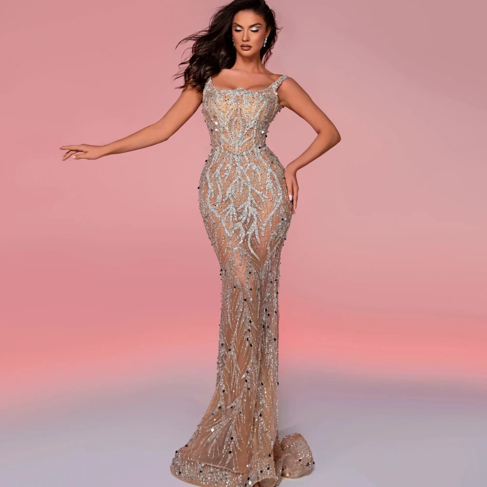 Luxury Detachable Train Cocktail Dresses Sequined Beads Evening Dress Sexy Illusion Mermaid Prom Gown Customized Robe De Mariée