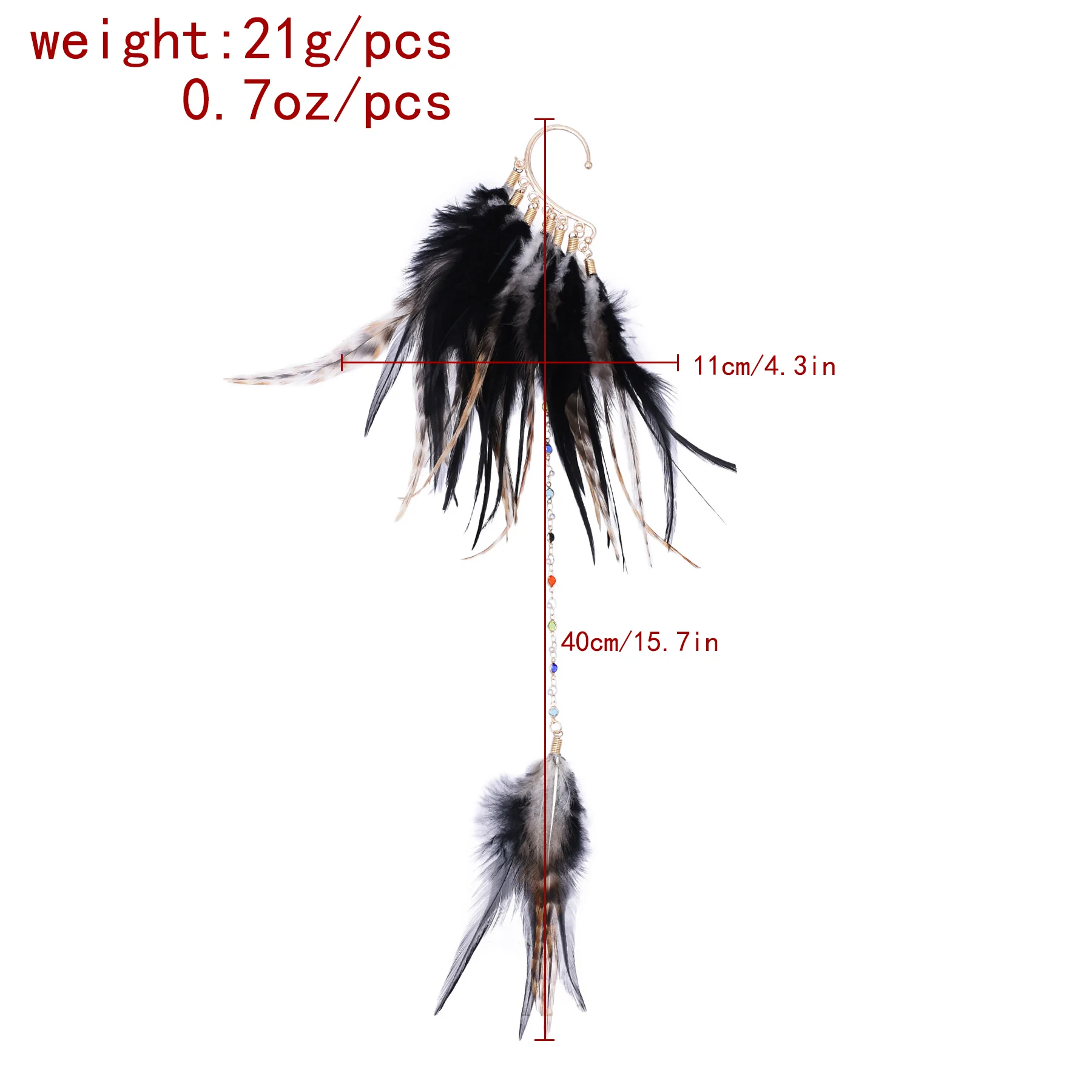 Bohemian Ethnic Style Feather Drop Earrings Non-Pierced Long Alloy Women Feather Ear Cuff Jewelry Indian Tribe Accessories