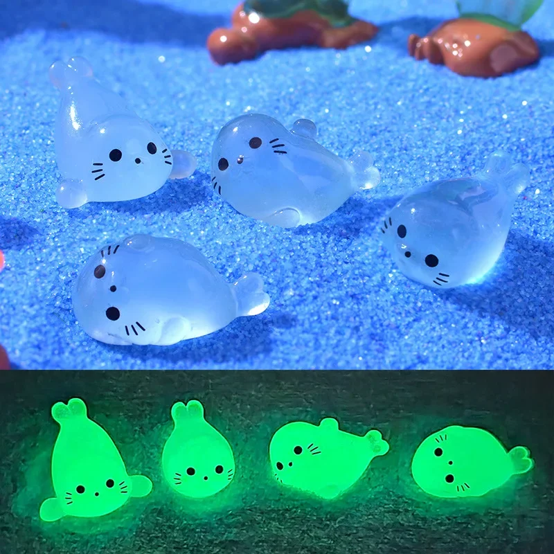 

10/20/50pcs Kawaii Luminous Mini Seal Pup Resin Glow At Night Marine Animal Figurines Ornament Fairy Garden DIY Accessories