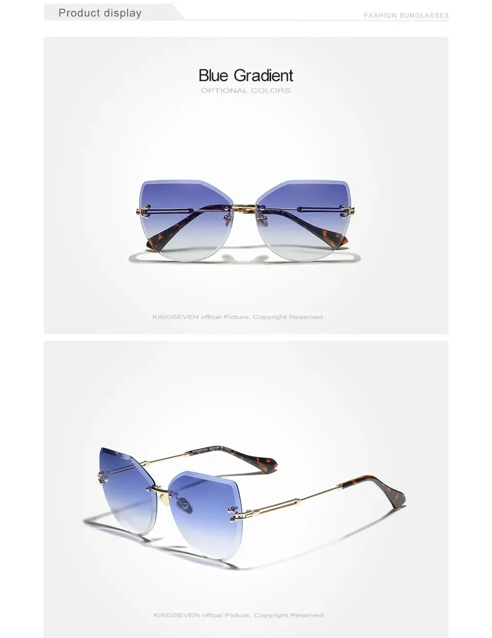KINGSEVEN Trend Randlose Sonnenbrille Frauen Gradient Brillen Vintage Urlaub für Dame Zubehör Reise Brillen – Detail 2