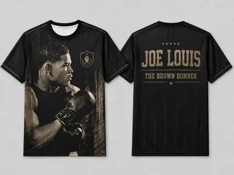 Joe Louis The Brown Bomber Boxing Graphic Jersey Men's Black Vintage Hip Hop T Shirt Breathable Polyester Streetwear Top