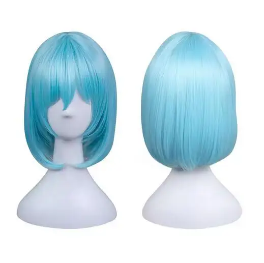 TouHou Project Cirno Cosplay Parrucca blu Capelli sintetici corti ricci resistenti al calore per regalo di costume da donna