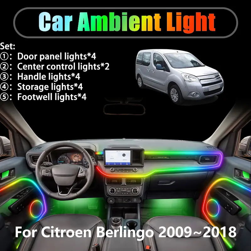 

For Citroen Berlingo 2009~2018 MK2 2010 2/18 in 1 Car ambient lighting Led trunk interior led lights USB RGB Ensemble Streamer