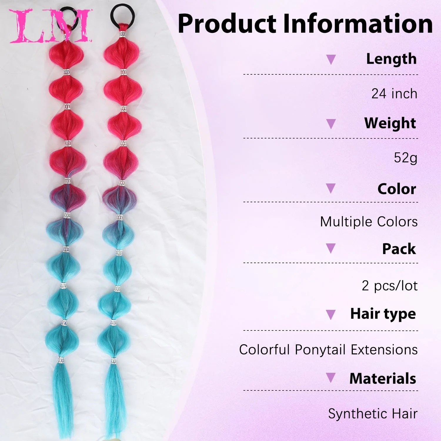 Synthetic Gradient Lantern Bubble Braided Ponytail Hair Extensions Women Festival Cosplay Party Hair Accessories