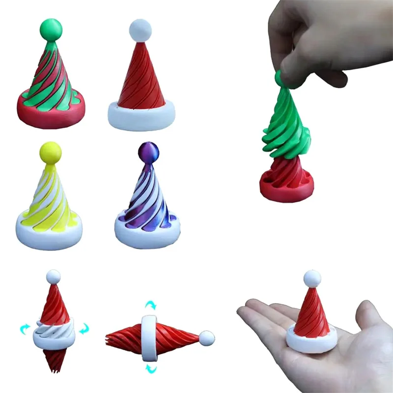 3D Printed Small Spiral Cone Toy Spiral Cone Toy Mini Christmas Santa Hat Fidget Set For Stress Relief Kids Adults Fidget Toy