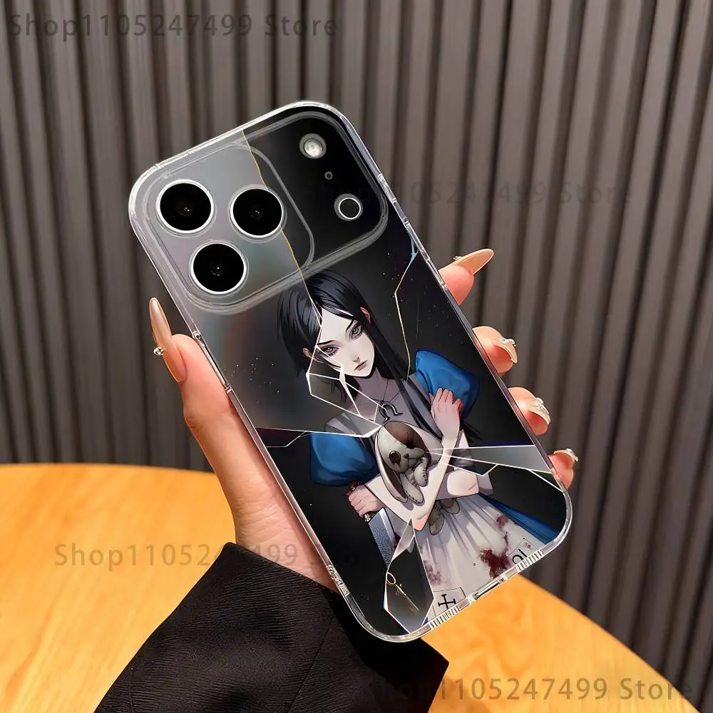 Чехол для телефона A-Alice M-Madness Returns iPhone17 16, 15, 14, 13, 12, 11 Pro Max Plus, мини-прозрачная полная задняя крышка, силиконовый мягкий чехол