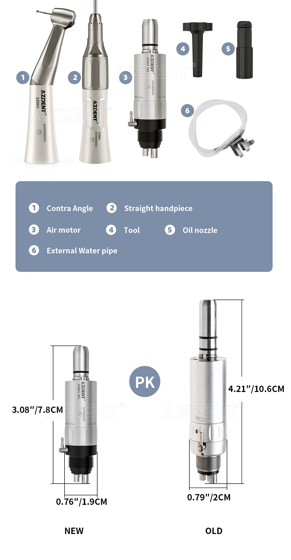 AZDENT Dental Low Speed Handstück Kit Contra Winkel Gerade Luft Motor Externe Wasser Spray Luft Motor Betrieb Zahnmedizin Werkzeug – Detail 11