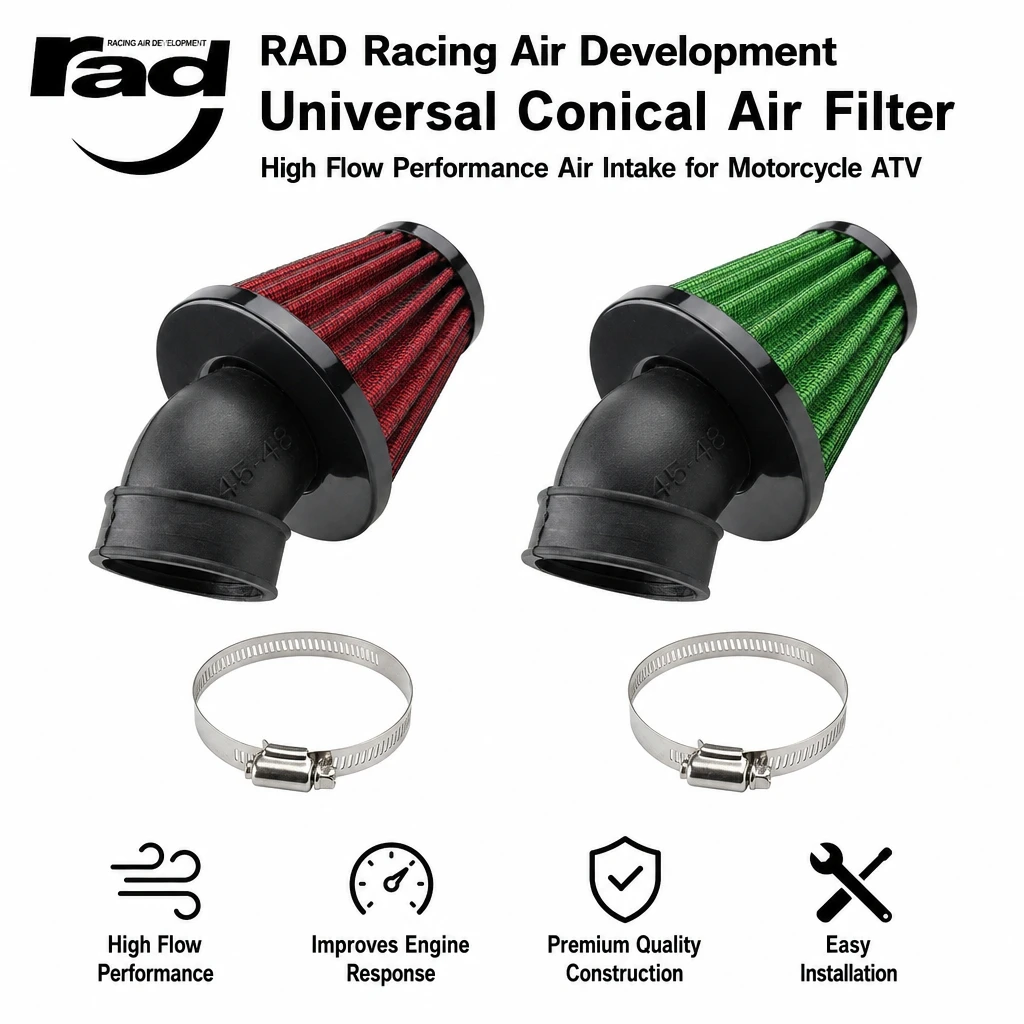 Universal Cone Shaped Motorcycle Air Filter Mushroom Intake Cleaner Multiple Caliber And Color Options