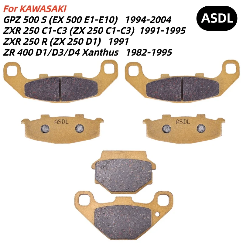 Front Rear Motorcycle Brake Pads For KAWASAKI GPZ500S EX500 1994-2004 ZXR250 ZX250R ZR400 GPZ 500 S EX 500 ZXR 250 ZX 250 ZR 400