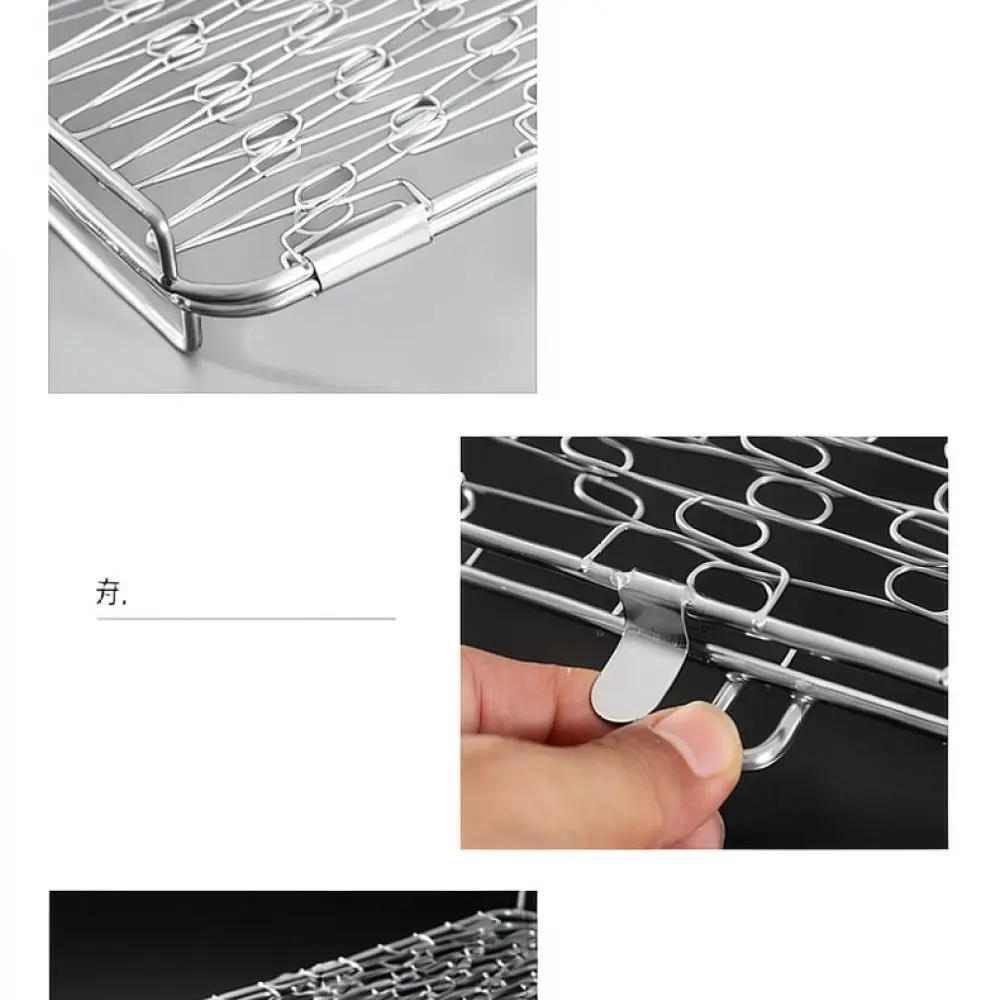 Foldable Bbq Fish Grilling Rack Durable Stainless Steel Net Clamp Wooden Handle For Outdoor Camping Picnic Party