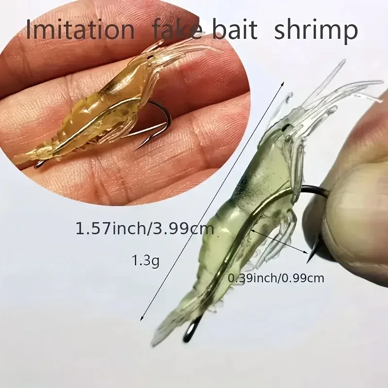 Ensemble de 5/10/20 leurres en forme de crevettes lumineuses, avec hameçon pointu et perle, pour la pêche en eau douce et en eau salée.