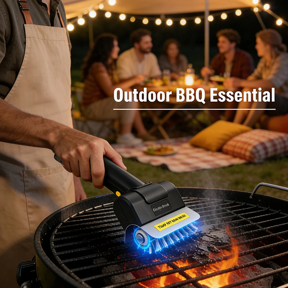 Electric Grill Brush Handheld BBQ Cleaning Tool With Stainless Steel Roller Brush For Grates Rust Stains Kitchen Outdoor