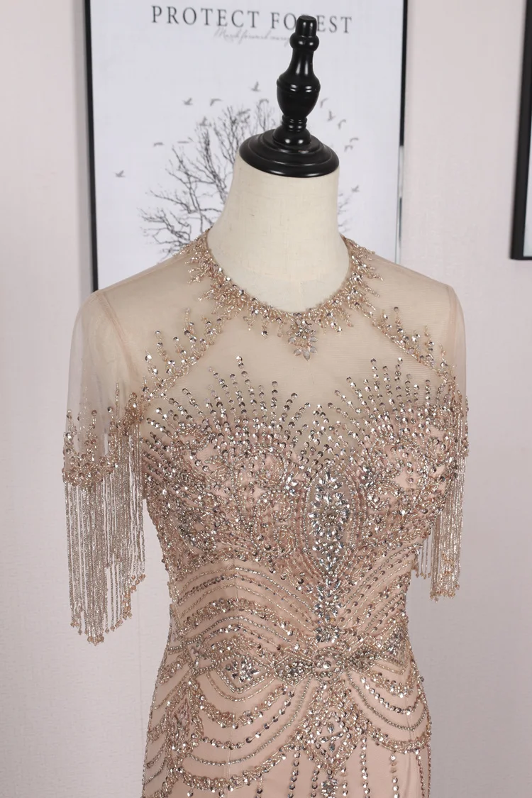 Robe de soirée élégante en forme de sirène pour femme, tenue de soirée luxueuse, grise, avec des perles et des franges, style Dubaï, LA70646, offre spéciale, 2024