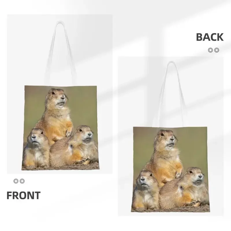 Custom Cute Print Three Black Tailed Prairie Dogs Tote Shopping Bag Washable Canvas Shoulder Shopper Handbag