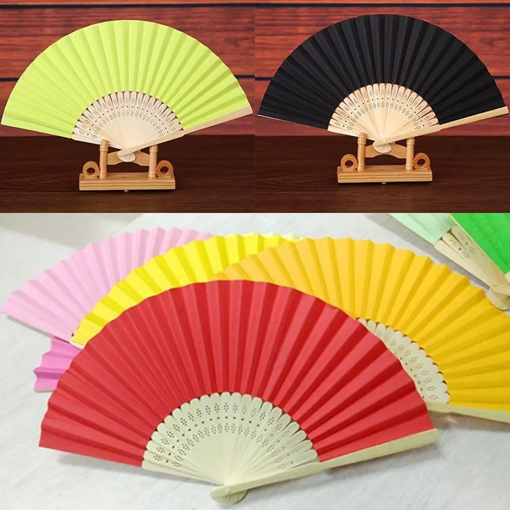 Women Chinese Style Solid Color DecorationTool Wedding Folding Gifts Photo Prop Tool Folding Paper Fan Dance Fan Hand Held Fan