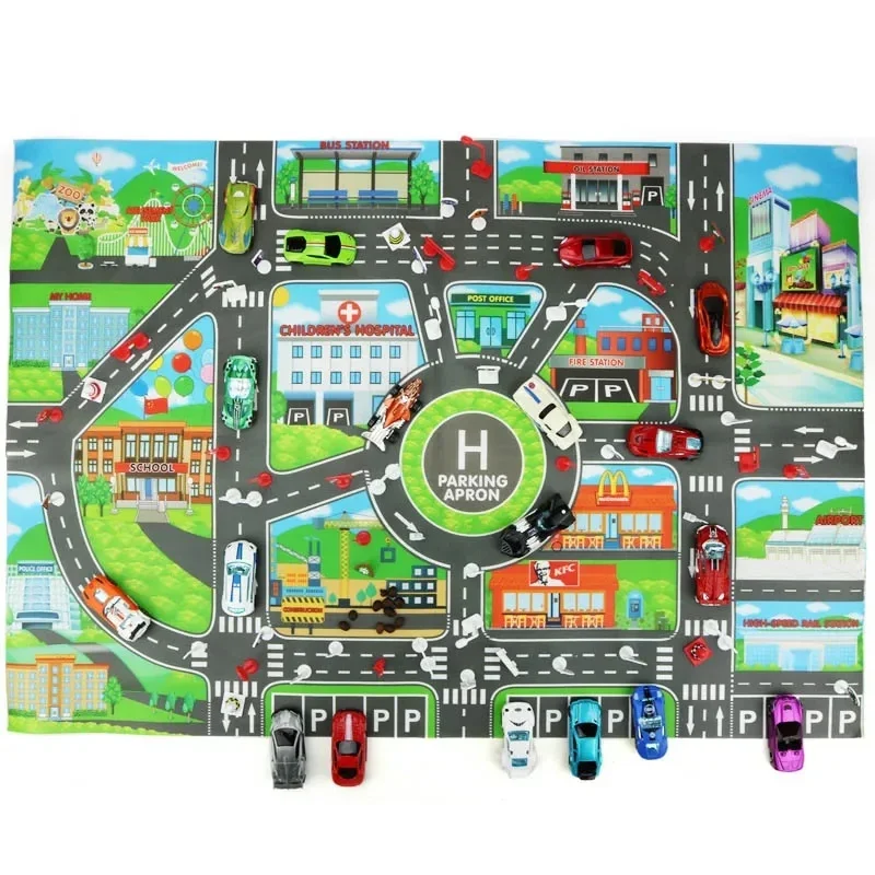 子供のための道路マット,車の地図,教育的な遊び,漫画の都市のラグ, 赤ちゃんのマット,男の子と女の子のための遊びマット,子供のおもちゃ