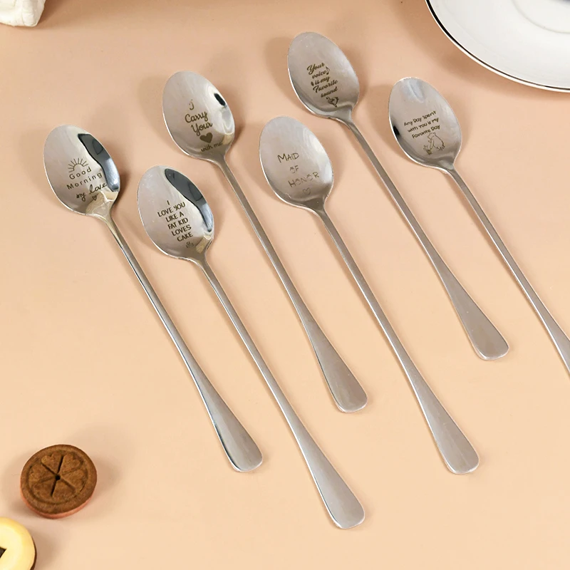 Stainless Steel Milk Coffee Spoons Souvenirs For Girlfriend Boyfriend Mother Days Valentines Day Gift Wedding Anniversary Decor